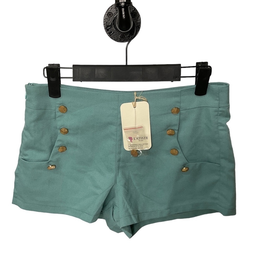 Women Sailor Gold Button Turquoise Short LAtiste By Amy Pocket Side Zip S U2